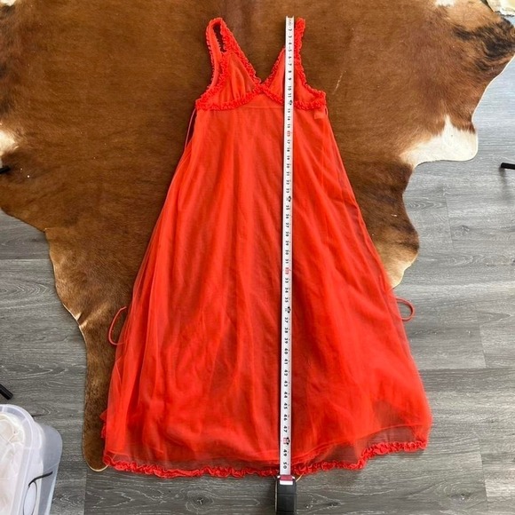 Val Mode Vintage Sheer Ruffle Maxi Dress Size Small Red Nylon - Picture 7 of 7